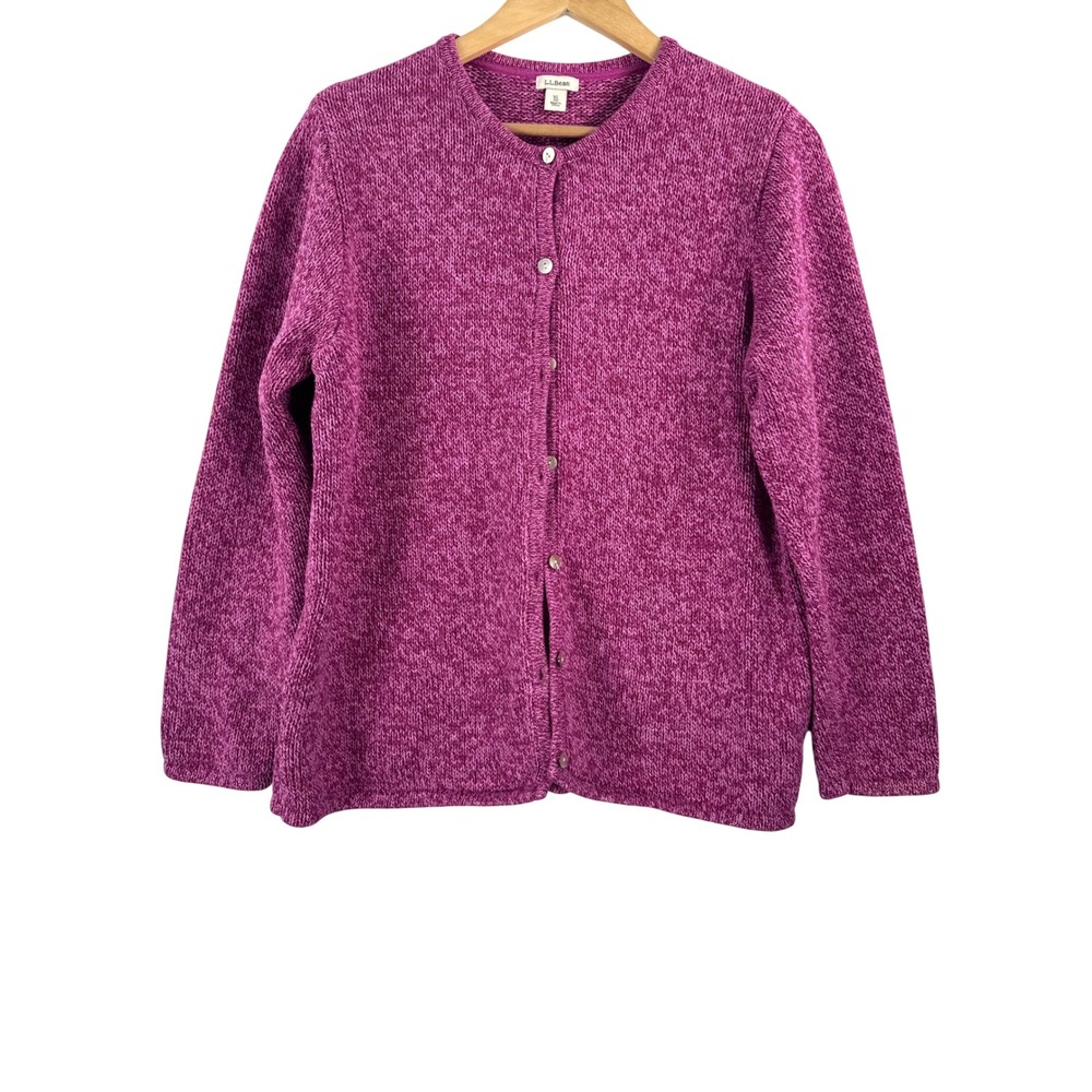 LL Bean Cardigan XL Purple Cotton Marl Button chunky cottage core classic